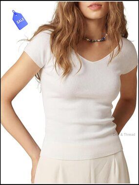 Silk Cashmere Blend V-Neck Pullover Sweater Short Sleeve Business Casual